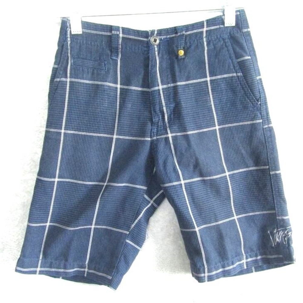 VTG Y2K Vans Boys Plaid Skate Shorts Blue Checkered Size 8 Academia Outdoor